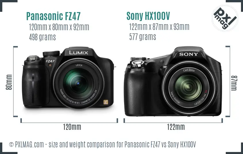 Panasonic FZ47 vs Sony HX100V size comparison