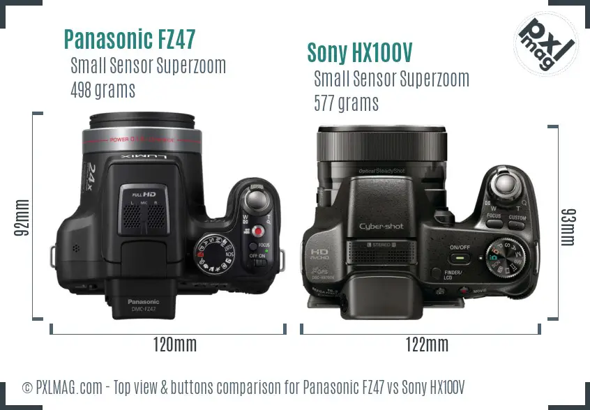 Panasonic FZ47 vs Sony HX100V top view buttons comparison