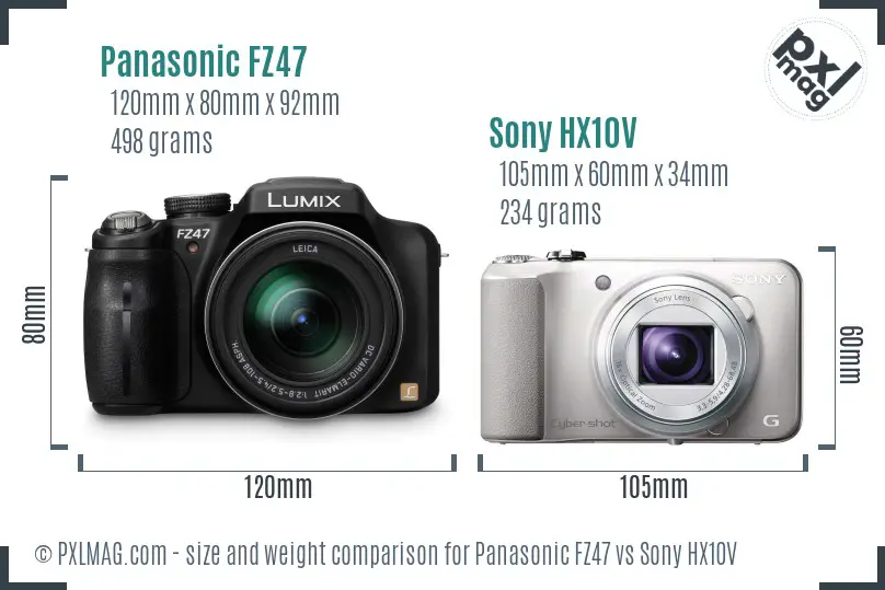 Panasonic FZ47 vs Sony HX10V size comparison