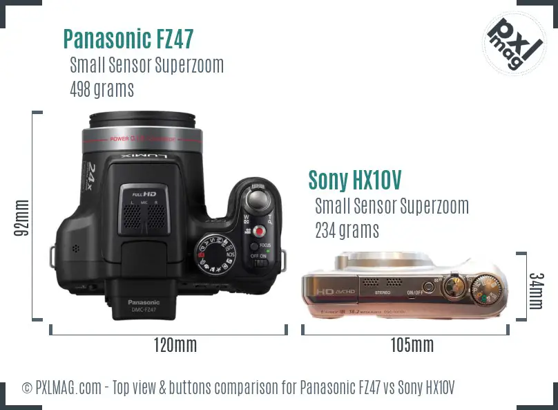 Panasonic FZ47 vs Sony HX10V top view buttons comparison