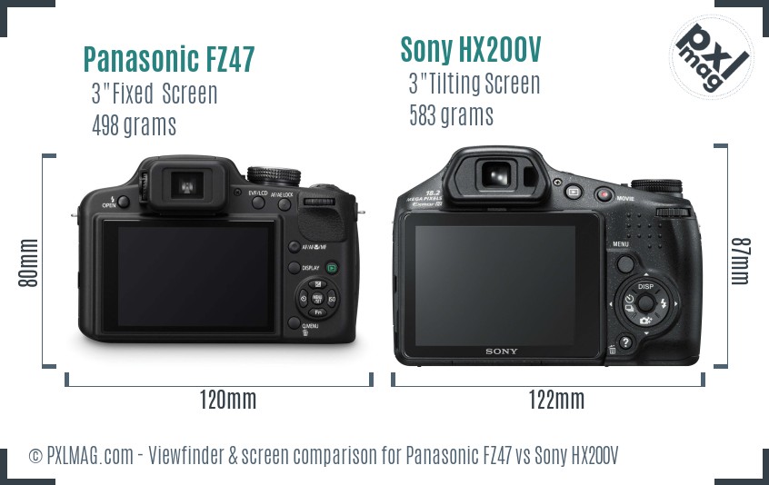 Panasonic FZ47 vs Sony HX200V Screen and Viewfinder comparison