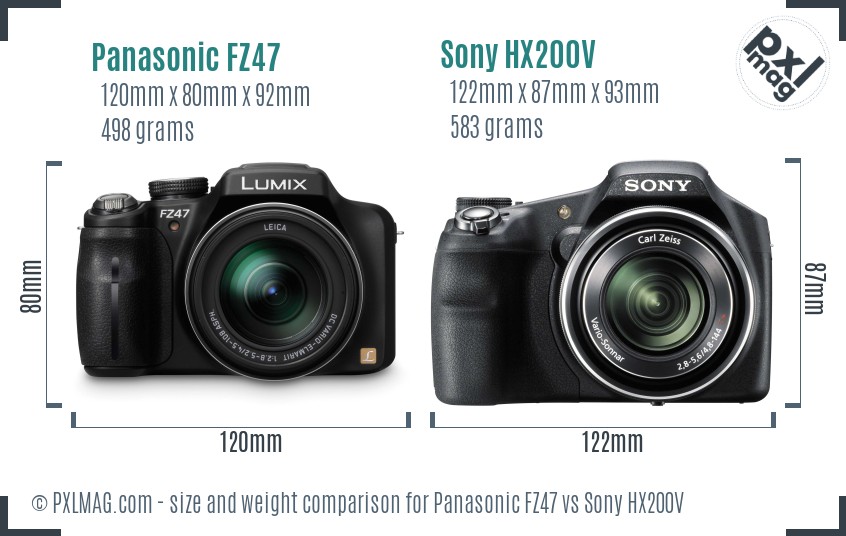 Panasonic FZ47 vs Sony HX200V size comparison