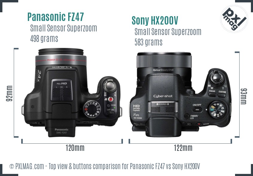 Panasonic FZ47 vs Sony HX200V top view buttons comparison