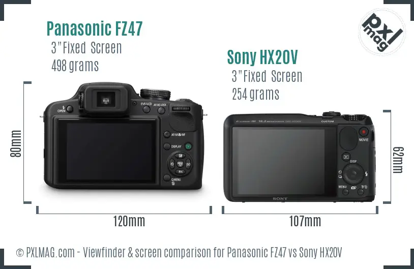 Panasonic FZ47 vs Sony HX20V Screen and Viewfinder comparison