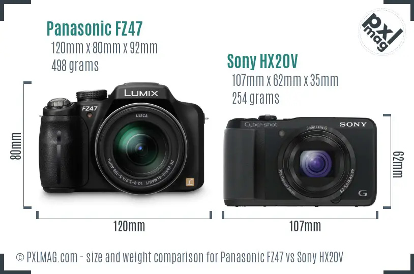 Panasonic FZ47 vs Sony HX20V size comparison