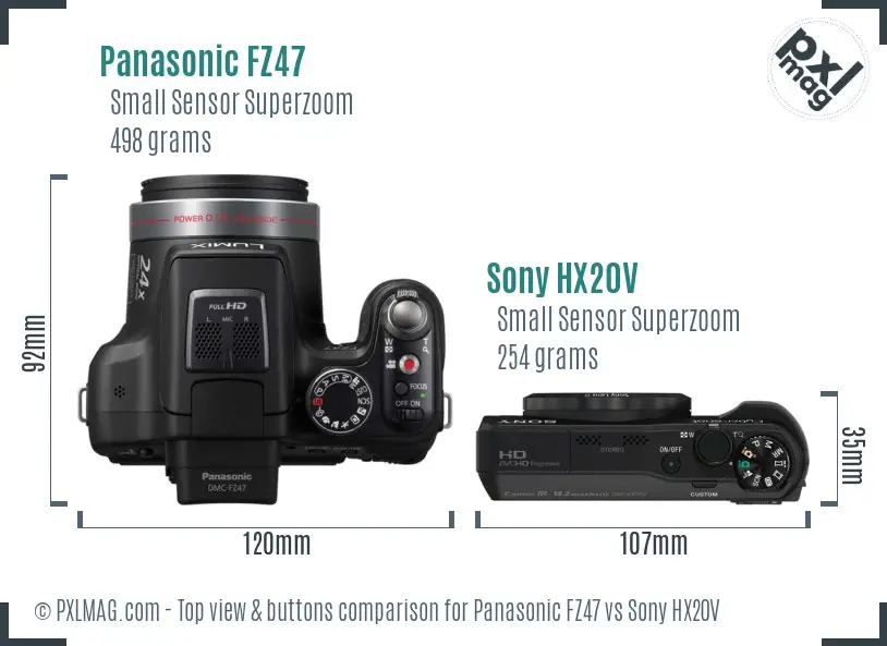 Panasonic FZ47 vs Sony HX20V top view buttons comparison