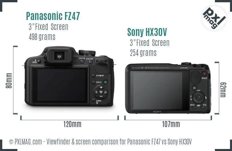Panasonic FZ47 vs Sony HX30V Screen and Viewfinder comparison Panasonic FZ47 vs Sony HX30V Screen and Viewfinder comparison