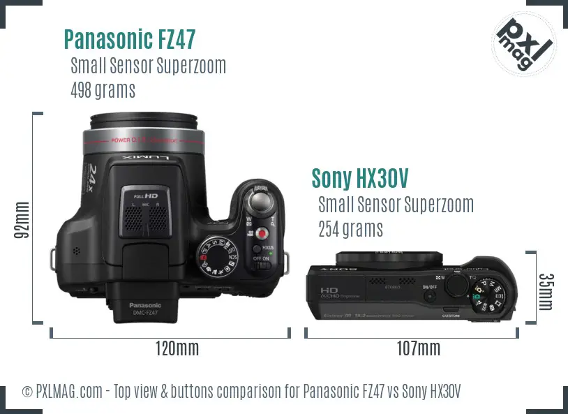Panasonic FZ47 vs Sony HX30V top view buttons comparison Panasonic FZ47 vs Sony HX30V top view buttons comparison