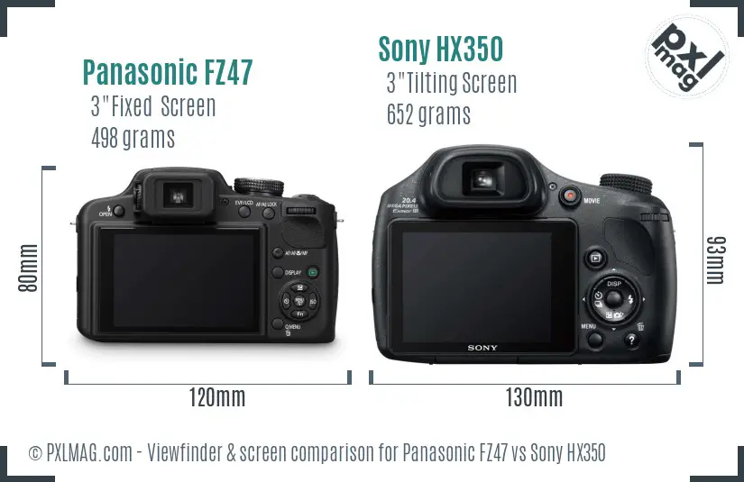 Panasonic FZ47 vs Sony HX350 Screen and Viewfinder comparison