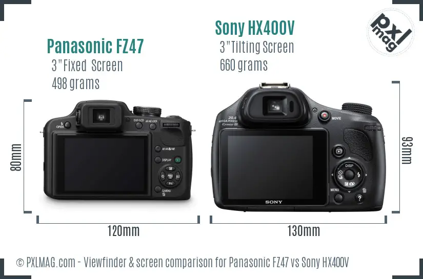Panasonic FZ47 vs Sony HX400V Screen and Viewfinder comparison