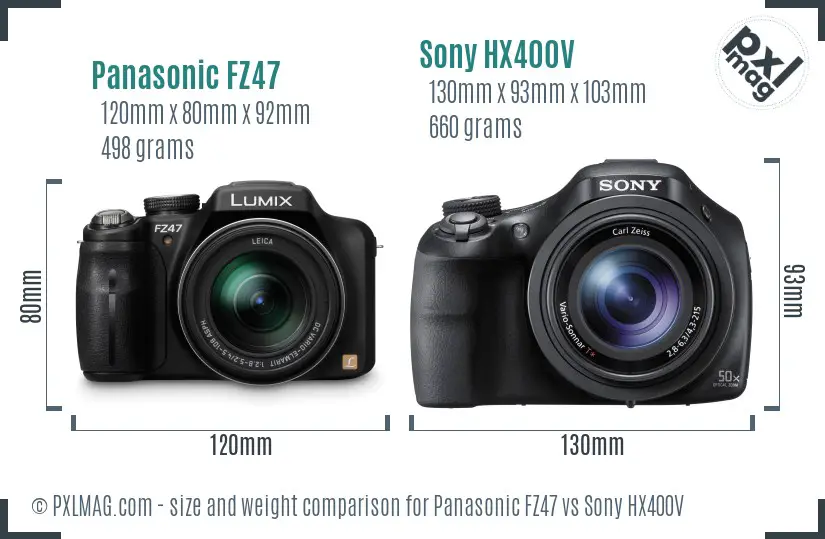 Panasonic FZ47 vs Sony HX400V size comparison
