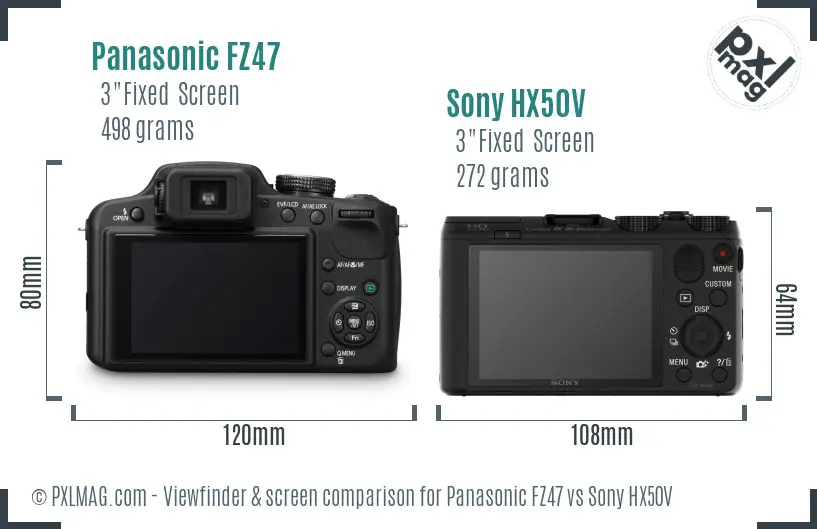 Panasonic FZ47 vs Sony HX50V Screen and Viewfinder comparison