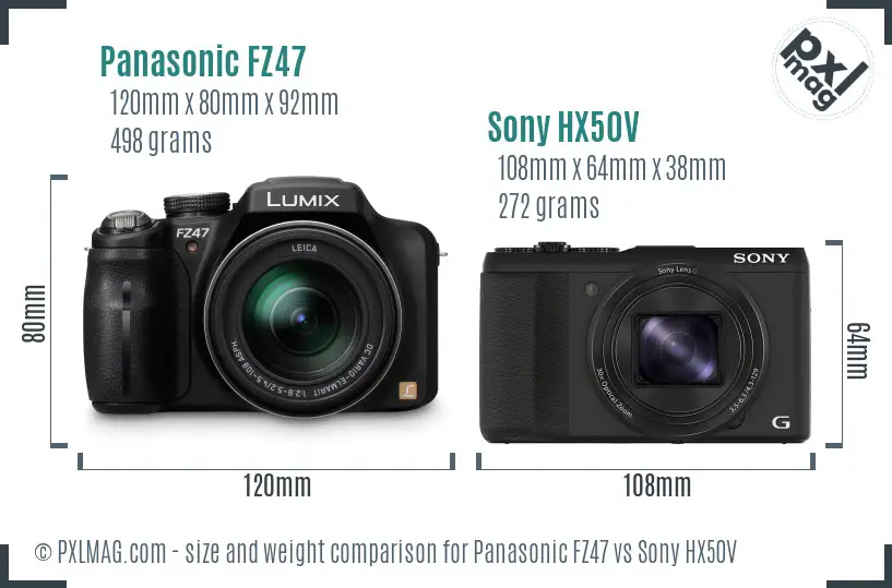 Panasonic FZ47 vs Sony HX50V size comparison