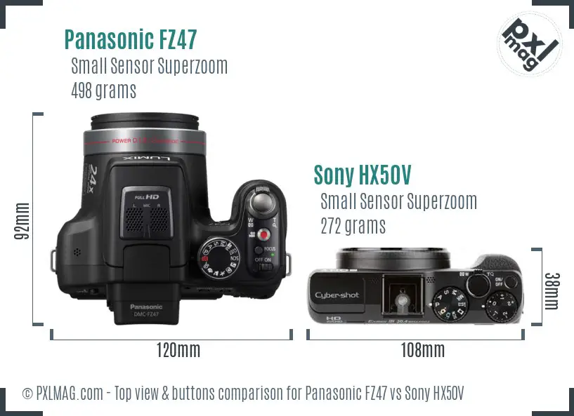 Panasonic FZ47 vs Sony HX50V top view buttons comparison