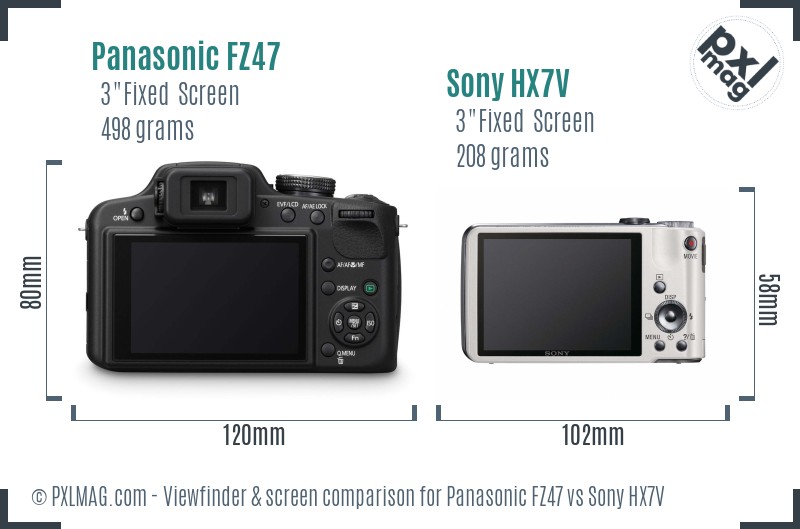 Panasonic FZ47 vs Sony HX7V Screen and Viewfinder comparison