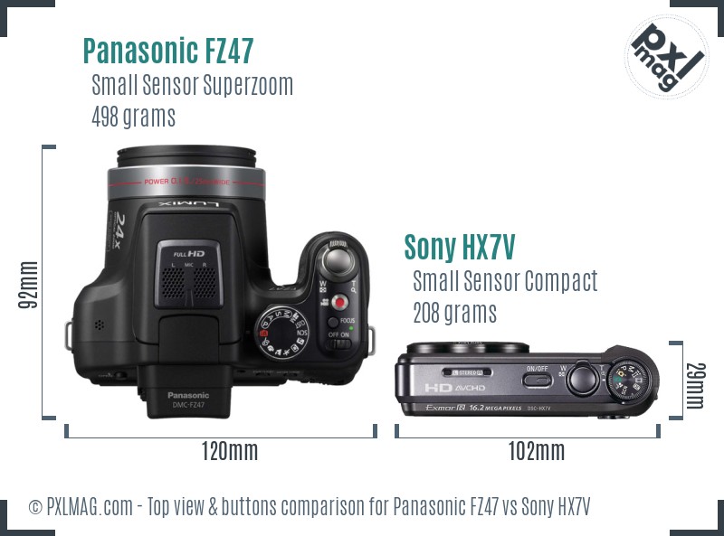 Panasonic FZ47 vs Sony HX7V top view buttons comparison