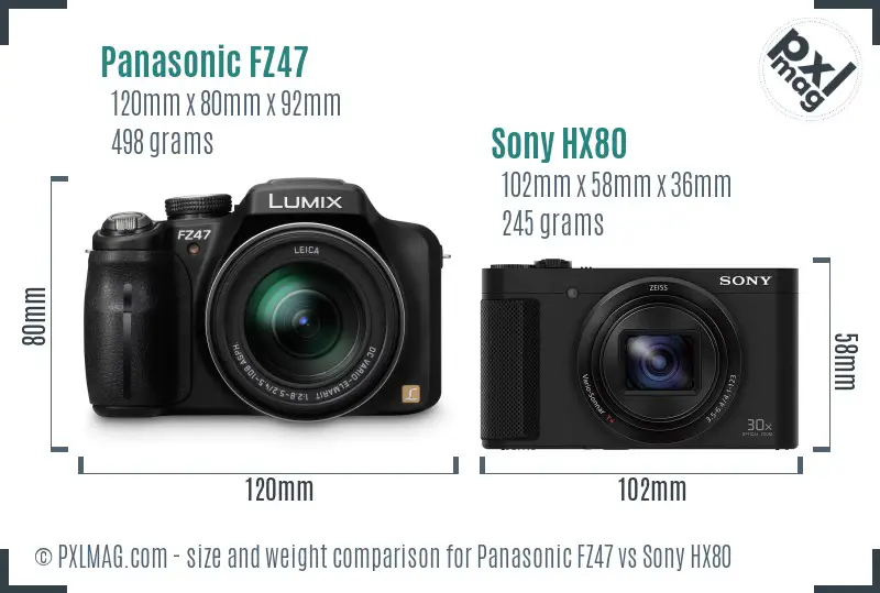 Panasonic FZ47 vs Sony HX80 size comparison