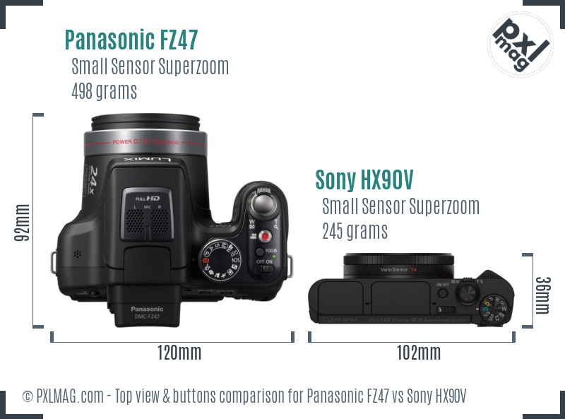 Panasonic FZ47 vs Sony HX90V top view buttons comparison