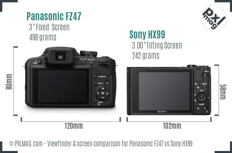 Panasonic FZ47 vs Sony HX99 Screen and Viewfinder comparison