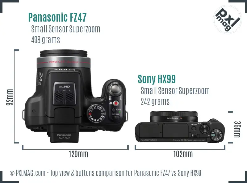 Panasonic FZ47 vs Sony HX99 top view buttons comparison