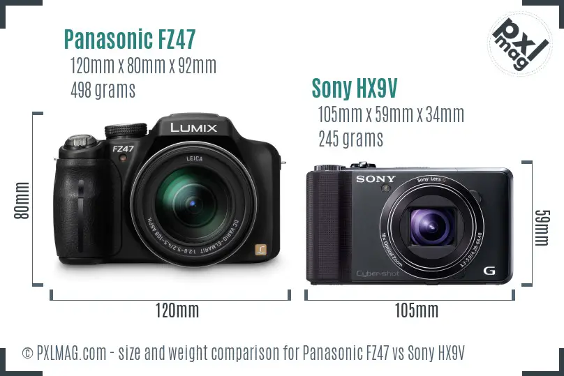 Panasonic FZ47 vs Sony HX9V size comparison