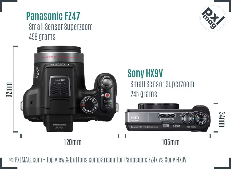 Panasonic FZ47 vs Sony HX9V top view buttons comparison