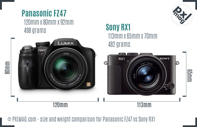 Panasonic FZ47 vs Sony RX1 size comparison