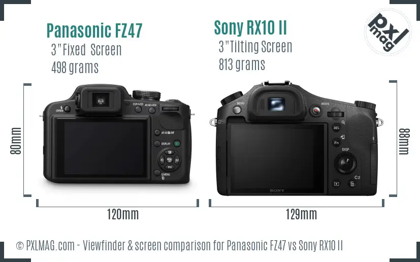 Panasonic FZ47 vs Sony RX10 II Screen and Viewfinder comparison