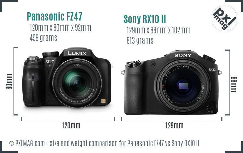Panasonic FZ47 vs Sony RX10 II size comparison