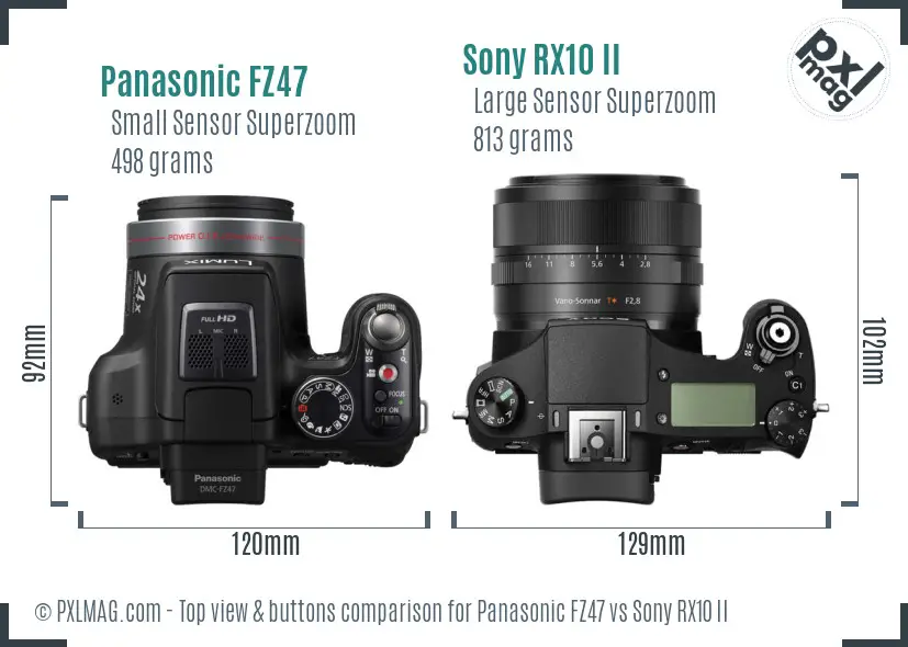 Panasonic FZ47 vs Sony RX10 II top view buttons comparison