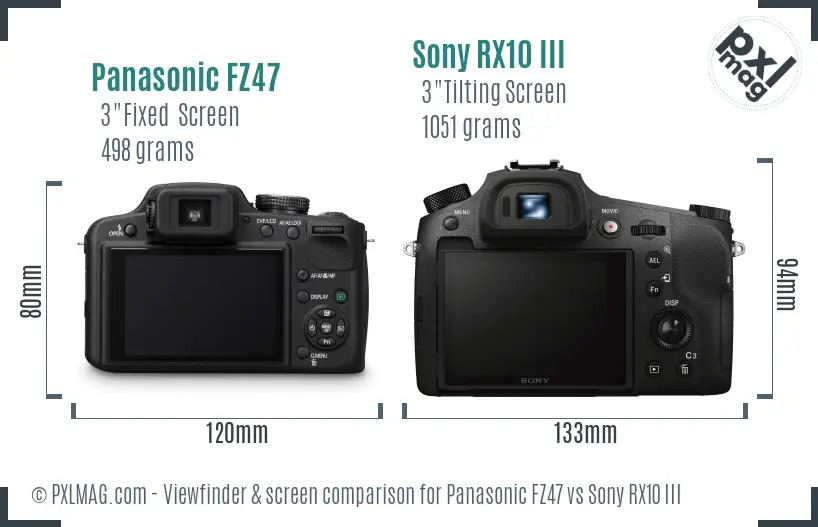 Panasonic FZ47 vs Sony RX10 III Screen and Viewfinder comparison
