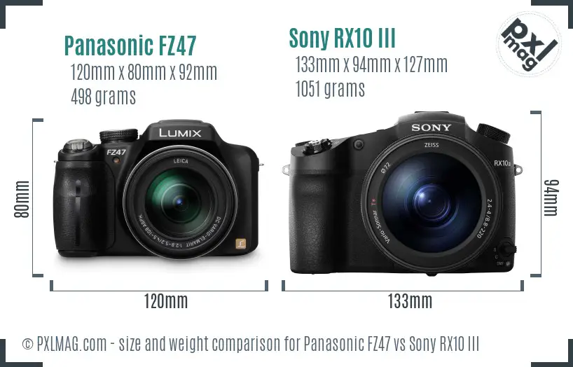 Panasonic FZ47 vs Sony RX10 III size comparison