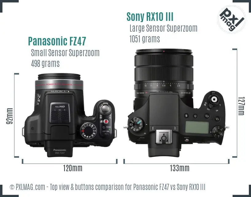 Panasonic FZ47 vs Sony RX10 III top view buttons comparison