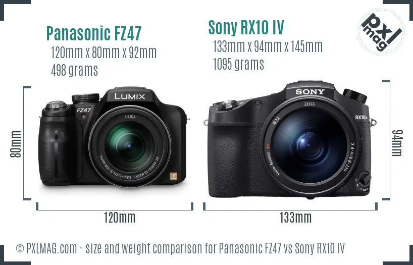 Panasonic FZ47 vs Sony RX10 IV size comparison