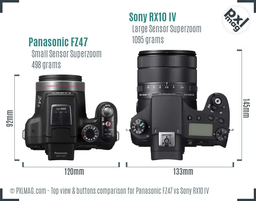 Panasonic FZ47 vs Sony RX10 IV top view buttons comparison