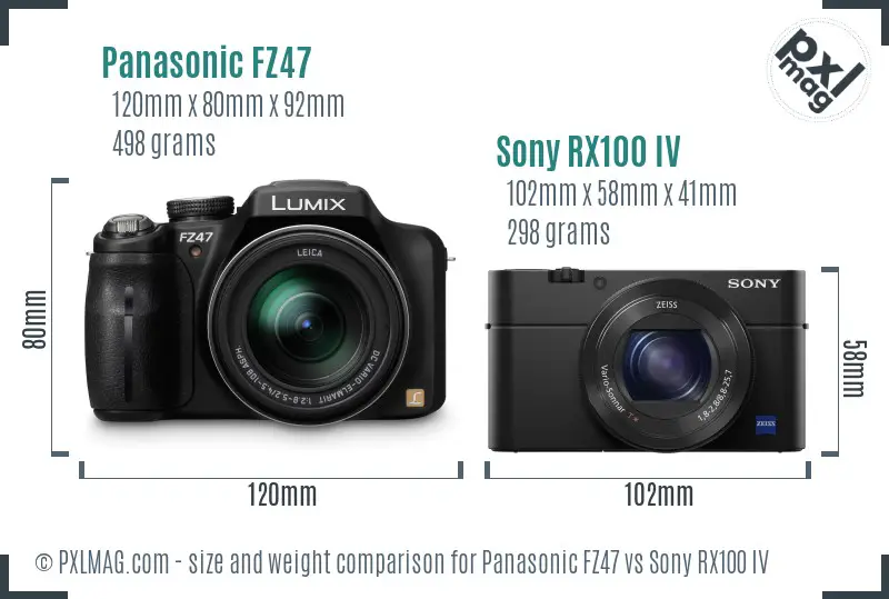 Panasonic FZ47 vs Sony RX100 IV size comparison Panasonic FZ47 vs Sony RX100 IV size comparison