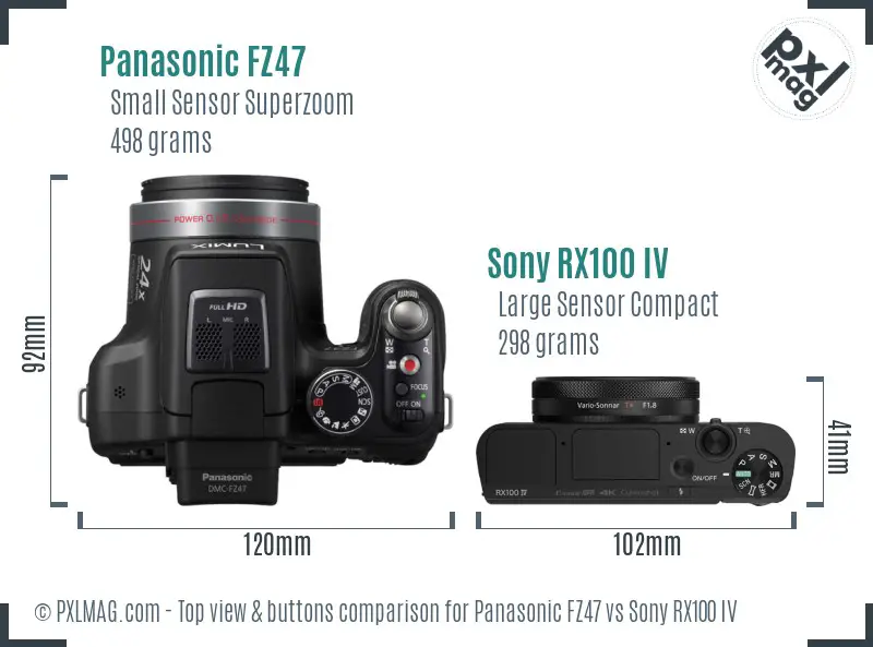 Panasonic FZ47 vs Sony RX100 IV top view buttons comparison Panasonic FZ47 vs Sony RX100 IV top view buttons comparison