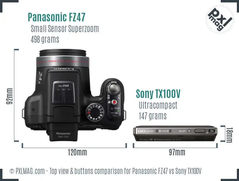 Panasonic FZ47 vs Sony TX100V top view buttons comparison