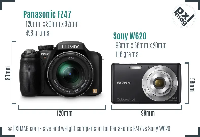 Panasonic FZ47 vs Sony W620 size comparison