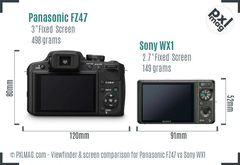 Panasonic FZ47 vs Sony WX1 Screen and Viewfinder comparison