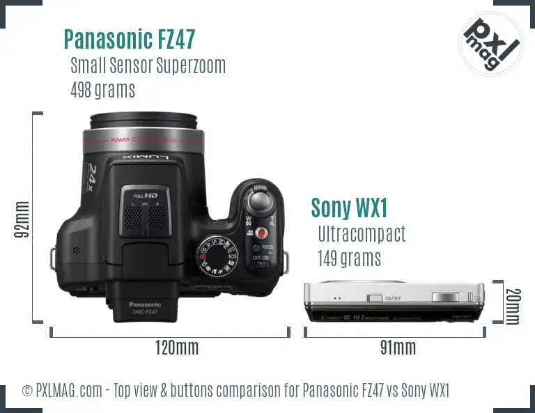 Panasonic FZ47 vs Sony WX1 top view buttons comparison