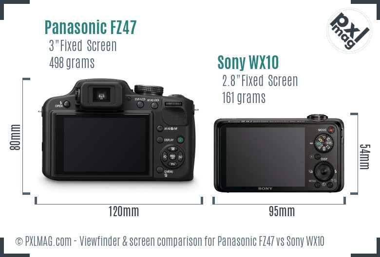 Panasonic FZ47 vs Sony WX10 Screen and Viewfinder comparison