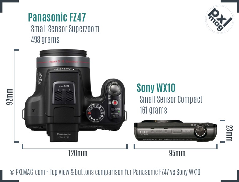 Panasonic FZ47 vs Sony WX10 top view buttons comparison