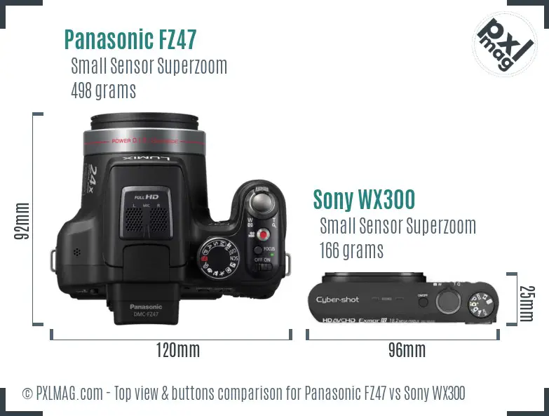 Panasonic FZ47 vs Sony WX300 top view buttons comparison