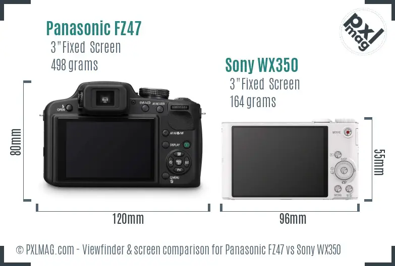 Panasonic FZ47 vs Sony WX350 Screen and Viewfinder comparison