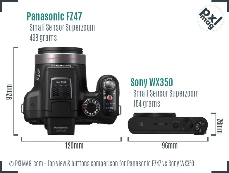Panasonic FZ47 vs Sony WX350 top view buttons comparison