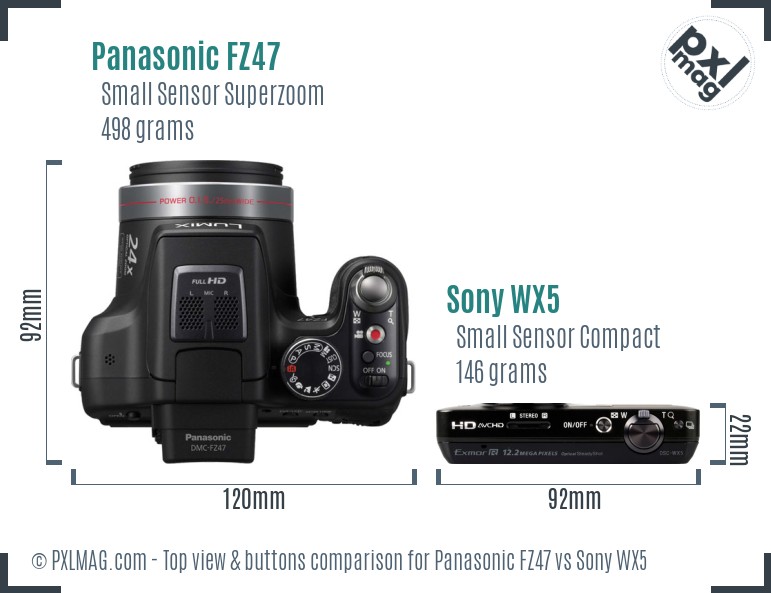 Panasonic FZ47 vs Sony WX5 top view buttons comparison