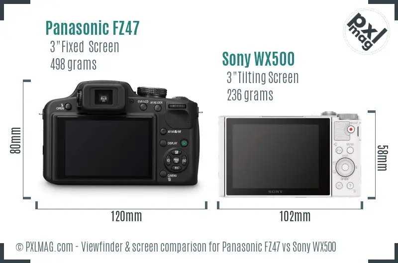 Panasonic FZ47 vs Sony WX500 Screen and Viewfinder comparison Panasonic FZ47 vs Sony WX500 Screen and Viewfinder comparison
