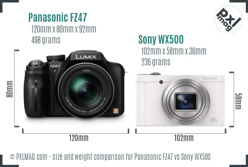 Panasonic FZ47 vs Sony WX500 size comparison Panasonic FZ47 vs Sony WX500 size comparison