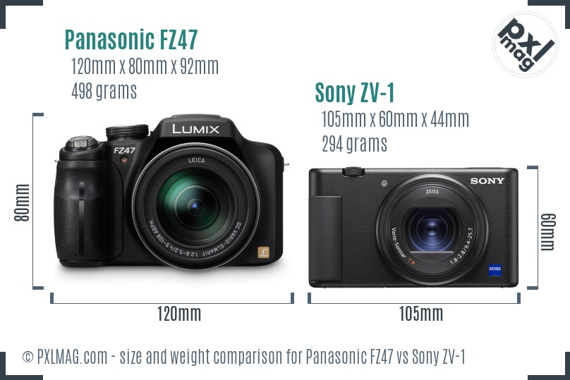 Panasonic FZ47 vs Sony ZV-1 size comparison